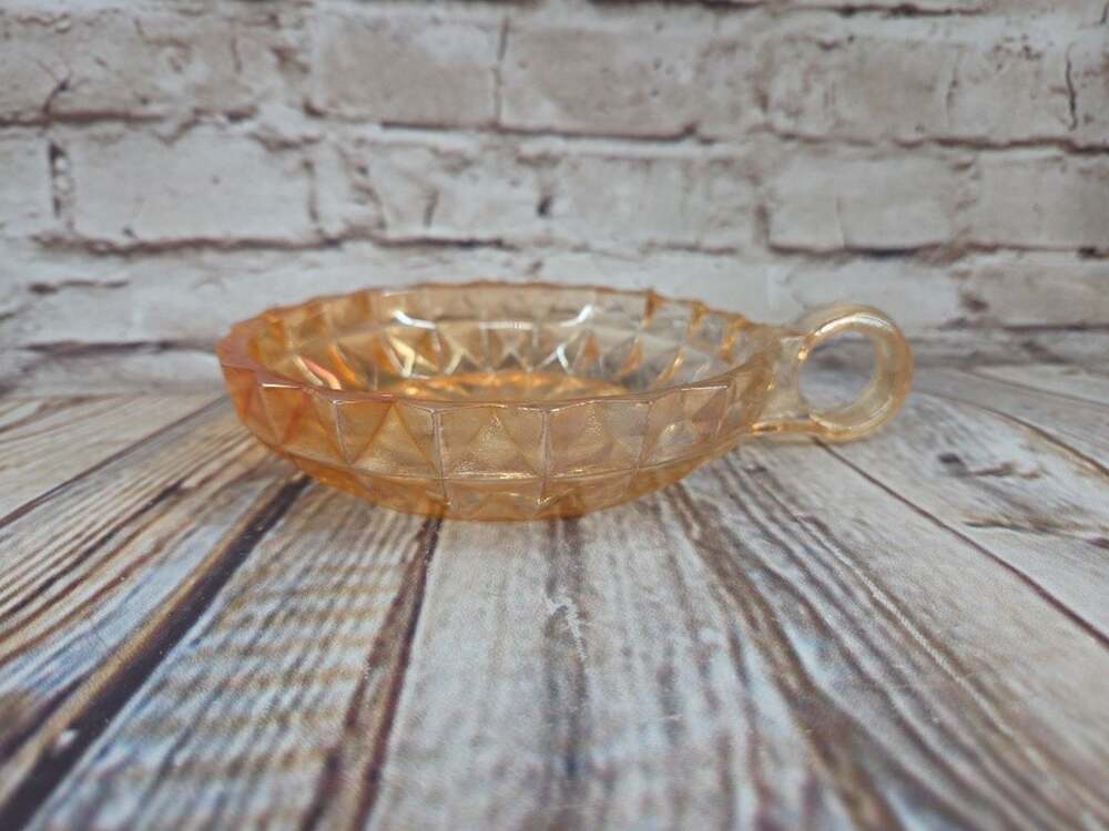 Vintage Glass Handled Bowl Carnival Marigold Diamond 5" Diameter 1" Tall